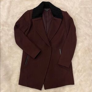 Theory Burgundy wool coat with Black Collar size XS